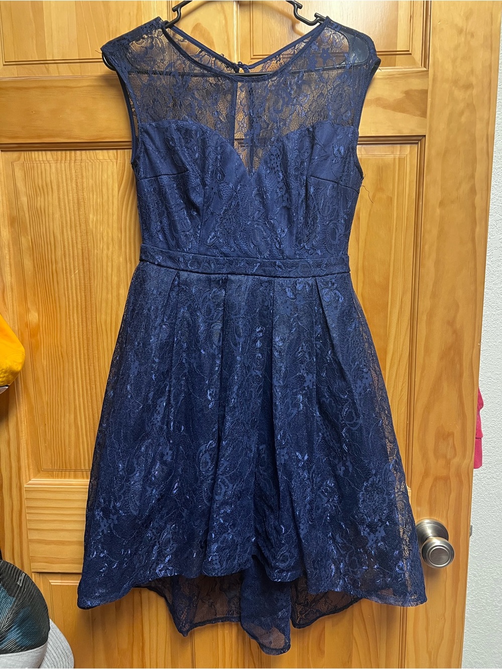 Lace High-Low Cocktail Dress in Navy